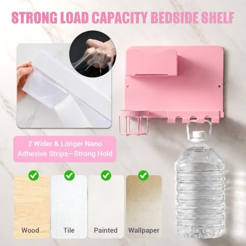 Floating Bedside Wall Shelf, Metal Wall Organizer with Detachable Cup Holde
