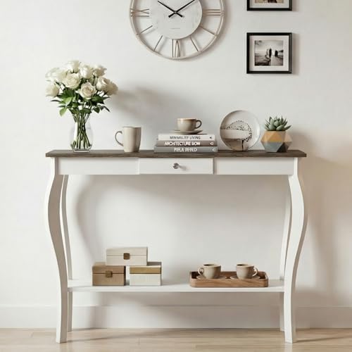 ChooChoo 39" Narrow Farmhouse Entryway Table with Drawer, Soft White