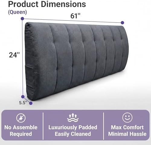 Seang Queen Size Upholstered Headboard, 24" Height Soft, Breathable Linen Fabric Wall Mounted Headboards for Bedroom & Dorm, Modern Style Peel & Stick Bed Backboard, No Assembly Required, Dark Grey