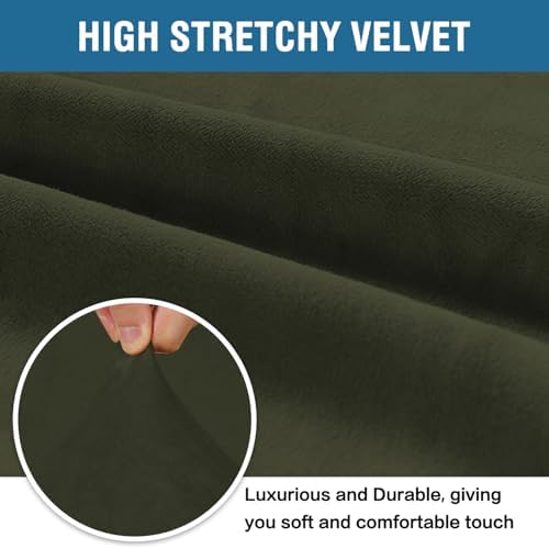 H.VERSAILTEX Stretch Velvet Sofa Covers for 3 Cushion Couch Covers Furniture Protector Soft with Non Slip Elastic Bottom, Crafted from Thick Comfy Rich Velour (Large Sofa 90"-97", Olive)