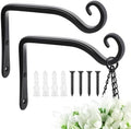 FEED GARDEN Heavy Duty Plant Hooks - 2 Pack 6 Inch Wall Mounted Hanging Brackets, 44lb Capacity Steel Plant Hangers for Bird Feeders, Baskets, Wind Chimes - Black