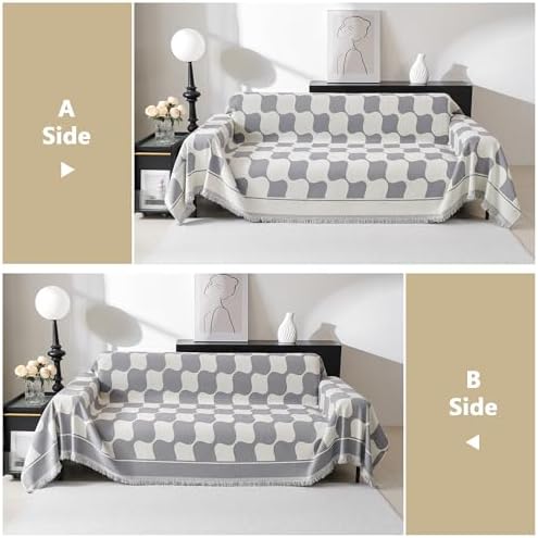MEETSKY Oversized Couch Cover for Dogs Washable, Jacquard Couch Covers for 3 Cushion Couch Sofa, Sofa Slipcover for Sectional L Shape Chenille Throw Couch for Pets, 91" x 150", Grey Checkerboard