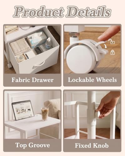 Faesun Night Stand with Charging Station & Swivel Top, White