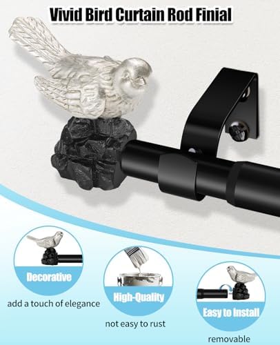 Bird-Shaped Decorative Curtain Rod Finials, 1 or 7/8 Inch, Easy Install, Set of 2 – Vintage Pewter