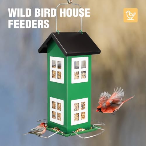 Veehoo Metal Bird House Feeder for Outdoors Hanging with 4-Port