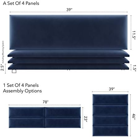 Vänt Wall Mounted Headboard Panels, King/Twin, Velvet Navy