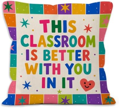 Retro Colorful Classroom Throw Pillow Cover 18x18