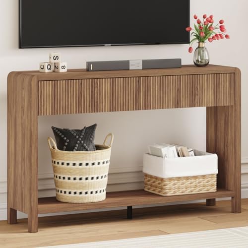 FATORRI Console Sofa Table for Entryway, 47.2 Inch Wood Foyer Tables for Living Room, Farmhouse Couch Table behinde Sofa with 2 Drawers for Hallway Storage, Walnut