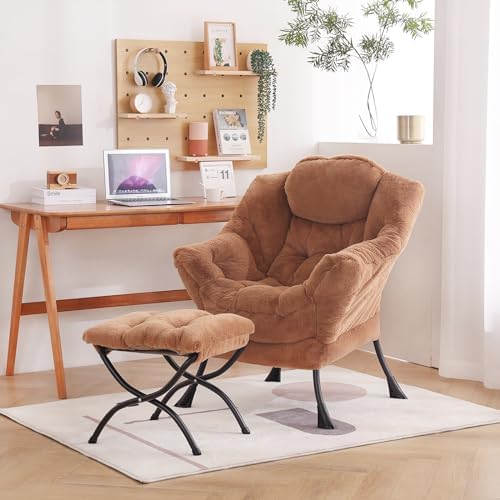 Welnow Lazy Chair with Ottoman, Reading Chair with Footrest, Brown