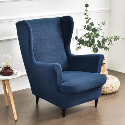 HAOYONG Jacquard Wingback Chair Cover Thickening Wing Armchair Covers Set of 2 Stretch Chair Slipcovers Non-Slip Armchair Protector Cover with Elastic Bottom