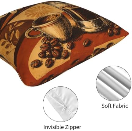 Coffee Print Decorative Throw Pillow Covers 18x18 Inch Set of 4