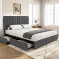 VECELO Full Size Upholstered Bed Frame with 4 Drawers and Headboard, Velvet Platform Storage Bedframe, Wooden Slats Support, No Box Spring Needed,Dark Grey