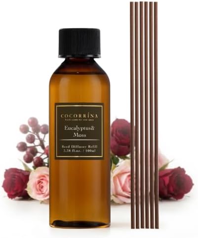 COCORRÍNA Eucalyptus & Moss Reed Diffuser Refill, 3.38 fl oz, 6 Reeds