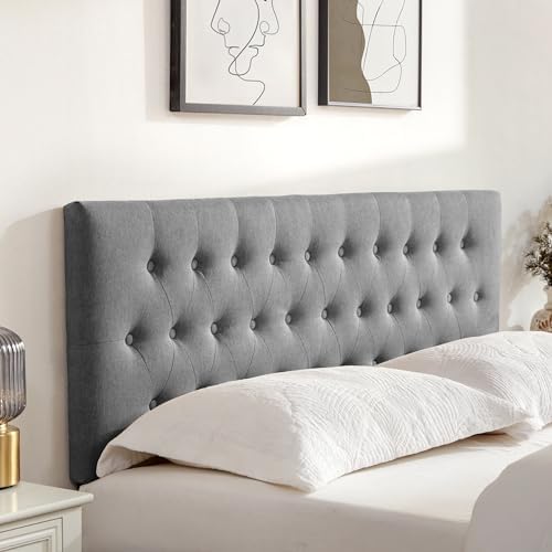 Tufted Upholstered Headboard Queen Size, Adjustable Height 37- 51 in, Gray