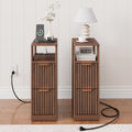 JUSTOGO Narrow Nightstand Set of 2, Fluted End Table with Charging Station