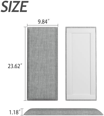 Upholstered Wall Mounted Headboard for Twin in Light Grey, Peel and Stick Wall Padding Panel Terry Cloth, 4 Panels Sized 9.84" x 23.62"