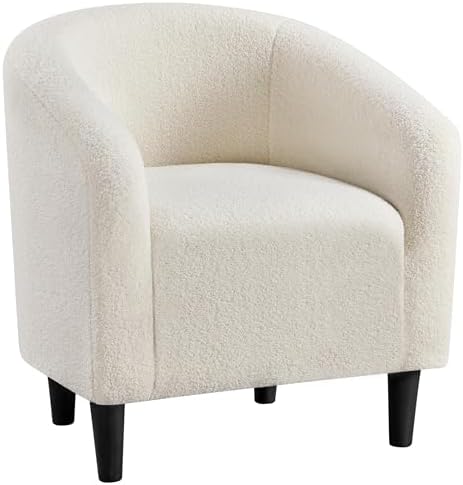Yaheetech Small 25.5in Wide Sherpa Barrel Accent Chair for Bedroom, Ivory