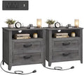 VASAGLE 23.6 inch Farmhouse Nightstands Set 2, Charging Station, 2 Drawers