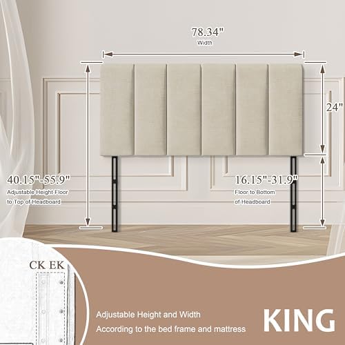 HAOBO Home Upholstered King Headboard Only,Modern Linen Panel Grayish White