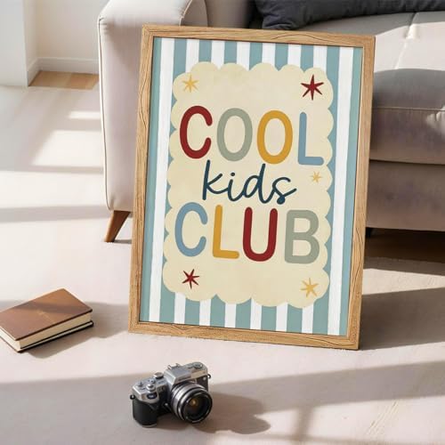 Framed 16x20 inch Trendy Preppy Blue Striped Wall Art Cool Kids Club Quotes Poster Modern Funny Toddler Canvas Prints for Kids Playroom Bedroom Wall Decor