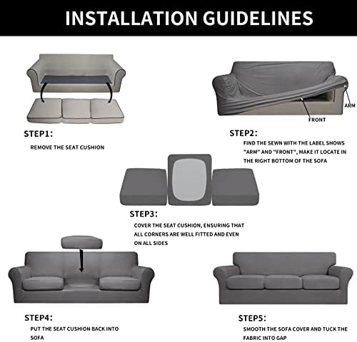 Easy-Going 4 Pieces Stretch Soft Couch Cover for Dogs - Washable Sofa Slipcover for 3 Separate Cushion Couch - Elastic Furniture Protector for Pets, Kids (Sofa, Light Gray, Large)