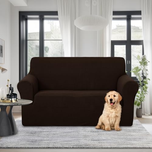 U-NICE HOME Loveseat Cover Stretch Couch Cover Sofa Slipcover, Chocolate