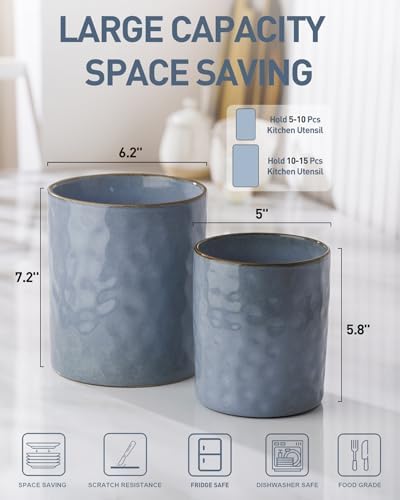 famiware Ceramic Utensil Holder, 7.2"+5.8", Set of 2, Blue
