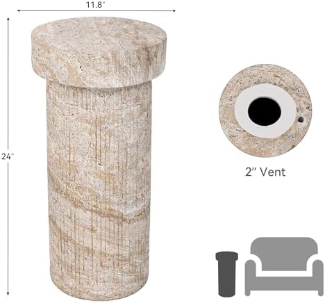 Travertine Side Table, 24 Inch Outdoor End Table, Beige