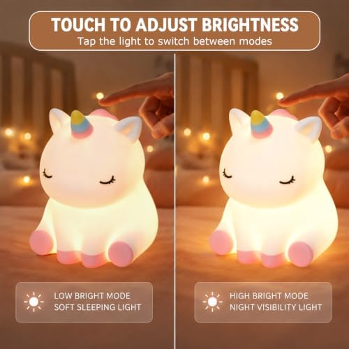 Rytinazzz Unicorn Night Light for Kids, Rechargeable Silicone Unicorn Lamp with Tap Control, 30-Min Auto-Off Timer, Soft Dimmable Nursery Bedside Light, Gifts for Girls
