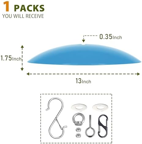 13" Bird Feeder Rain Guard, Hummingbird Feeder Shade Dome Cover, Hanging Baffle for Bird Feeder Pole,Smart Birds Feeder's Umbrella(Translucent Blue), 1 Pack