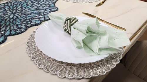 CLEENTABLE Beaded Round Placemat, White
