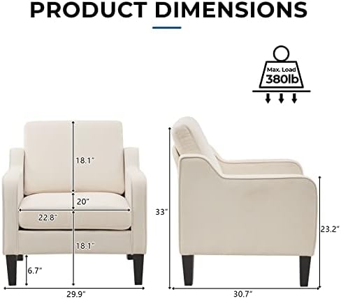 VINGLI Accent Chair, Linen Upholstered Armchair, 380 LBS, Living Room
