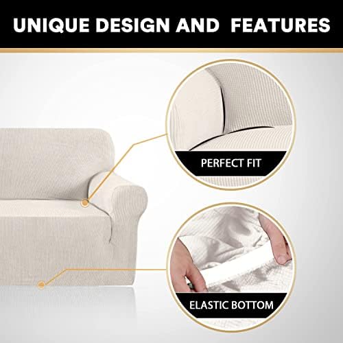 PrinceDeco Stretch Chair Cover Chair Slipcovers with Arms 1-Piece Chair Sofa Slipcovers or Living Room Non Slip Armchair Cover Furniture Protector Dogs Pet Friendly(Armchair,Ivory)