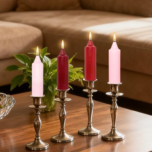 NJAO HOO 5 Inch Short Taper Candle Valentine's Day Candlesticks Red Unscented Dripless for Date Home Dinner Decor Party, 4 Pack