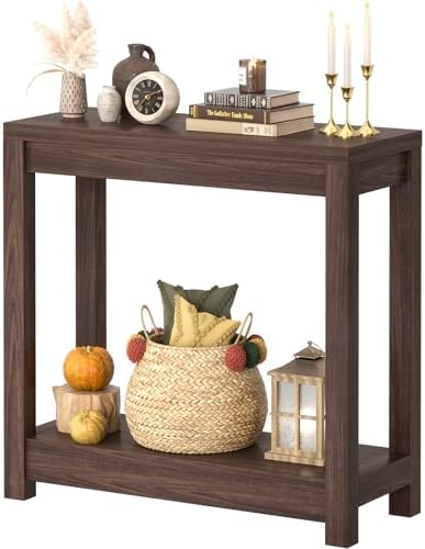 Besiost Small Farmhouse Wood Entryway Table Narrow Console Table with Storage Behind Couch Sofa Table with Shelves Entry Way Tables with Open Storage, Easy Assembly, 32" Black Walnut