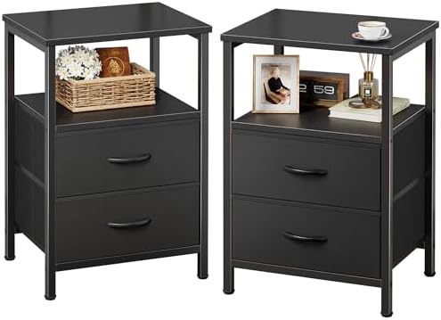 Huuger Night Stand Set of 2, Nightstand with 2 Drawers, Bedside Table