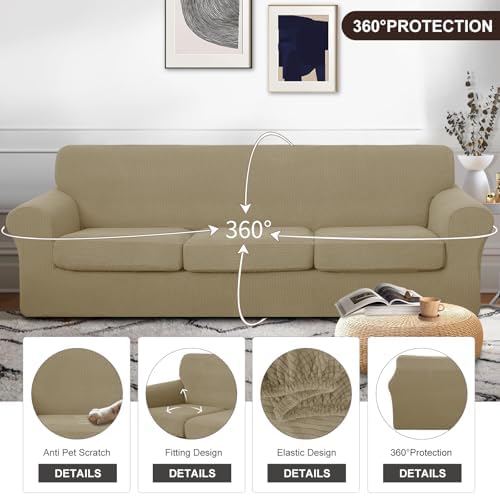 U-NICE HOME 4 Pieces Oversized Stretch Couch Cover Slipcover, Sand