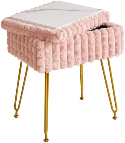 IBUYKE Rectangle Vanity Chair Ottoman, Footrest Stool, Pink WBD004P