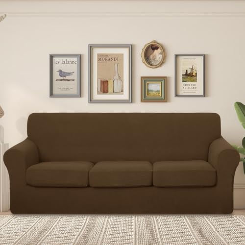 U-NICE HOME 4 Pieces Stretch Couch Cover Sofa Slipcover, Brown