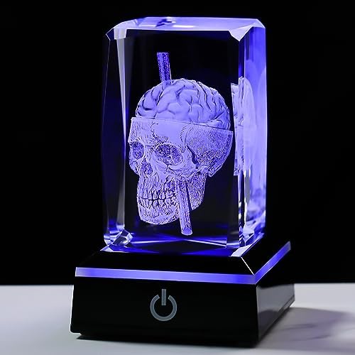 3D Crystal Skull Decor- Halloween Skull Light Witch Figurines Occult Medieval Goth Satanic Home Desk Glass Skull Decor Witchy Gifts Horror Lilith Statue