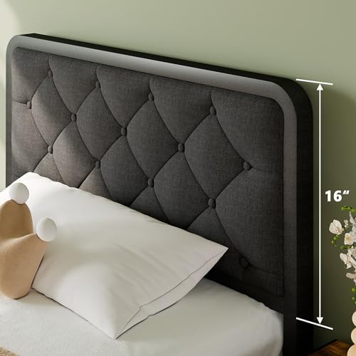 Einhomn Twin Size Bed Frame with Linen Tufted Headboard, Heavy Duty Metal Platform Bed Frame with U-Shaped Foundation, 12" Underbed Space, Noise Free, No Box Spring Needed, Easy Assembly, Dark Grey