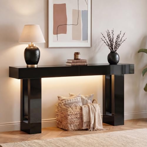 ChooChoo High Gloss 63 Inch Long Console Table with LED Light