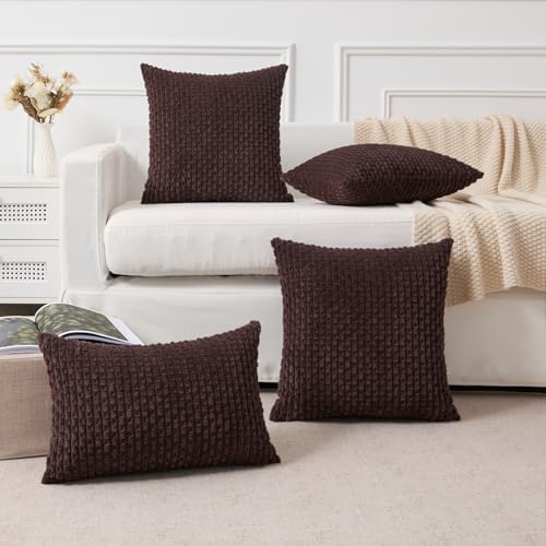 Kevin Textile Soft Corduroy 12"x20" Lumbar Pillow Covers 2 Pack, Coffee