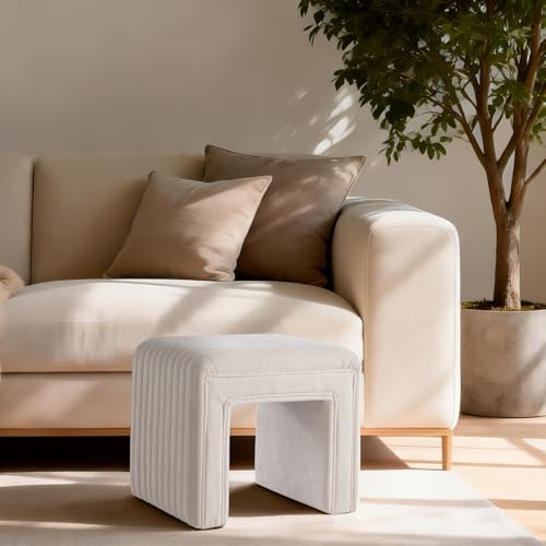 Get Set Style Vanity Stool Chair,Modern U‑Shaped Vanity Stool, Fully Assembled Linen Ottoman Foot Stool, Decorative Accent Stool Extra Seat for Makeup Room, Living Room, Entryway, Bedroom