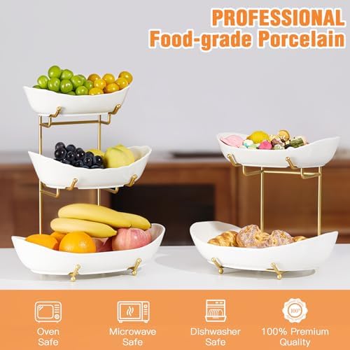 2 Tier Fruit Bowl, Ceramic Fruit Basket for Kitchen Counter 2