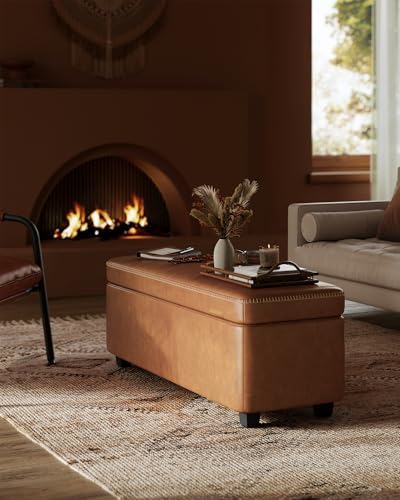 VASAGLE Storage Ottoman Bench with Stitching, PU Leather, Entryway Bedroom