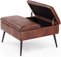 Square Ottoman with Storage Coffee Table Large Upholstered Brown
