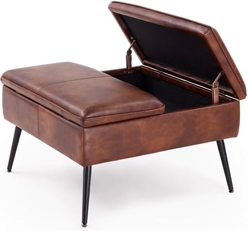 Square Ottoman with Storage Coffee Table Large Upholstered Brown