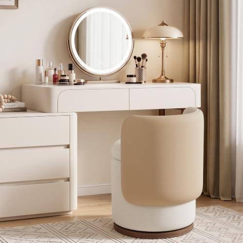 Ottoman with Storage, Round Vanity Stool with Back
