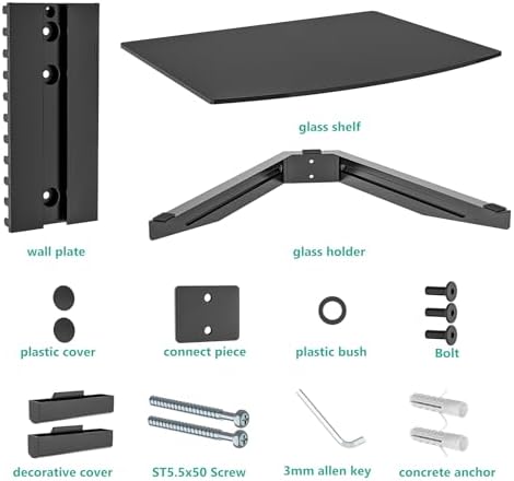 WALI 1 Tier Glass Floating TV Wall Shelf for Projector, DVD Players